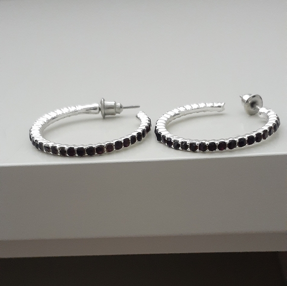 Jewelry - Black and silver costume jewelry hoop earrings